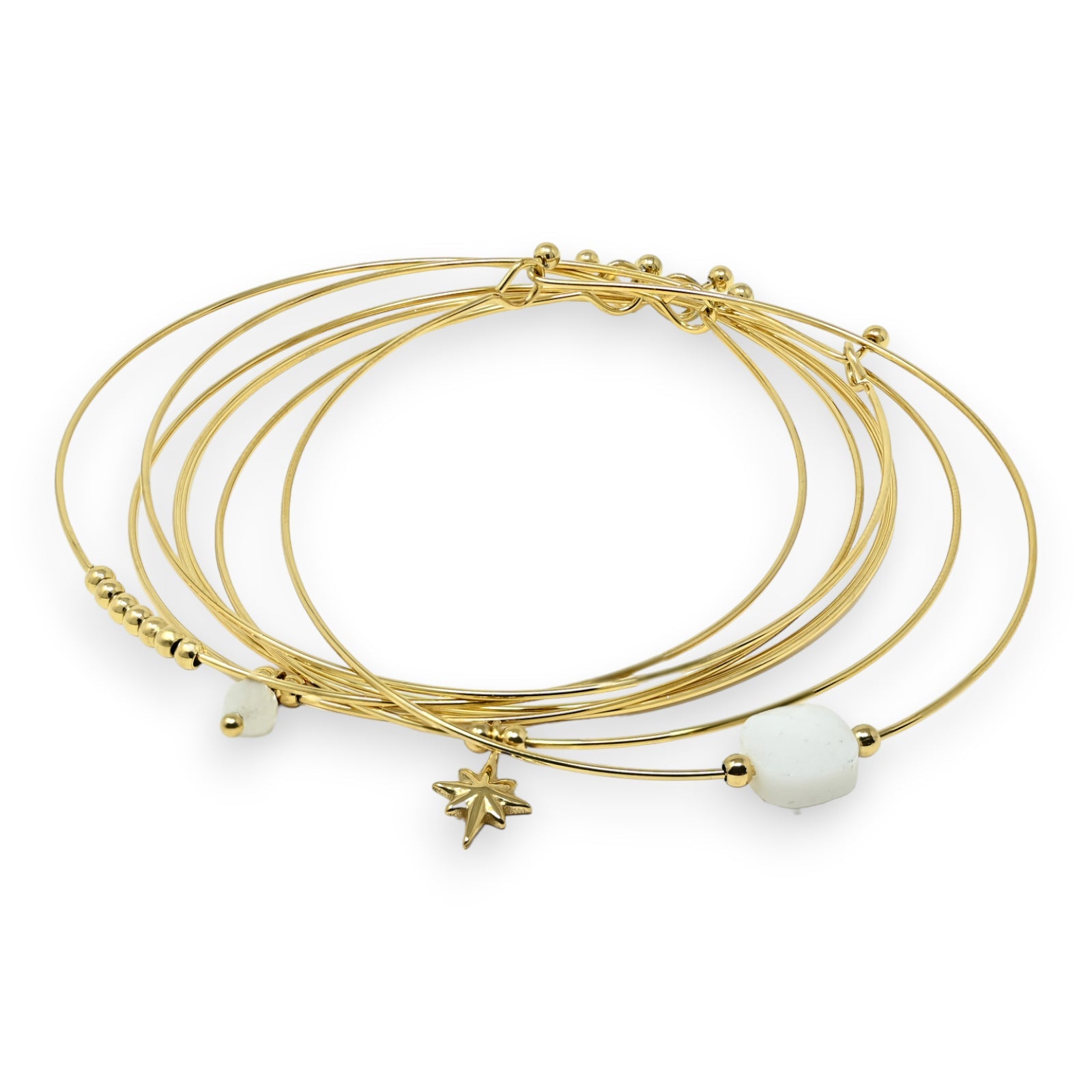 Armband aus vergoldetem Stahl 7 Armbänder Weißer Jade Stein