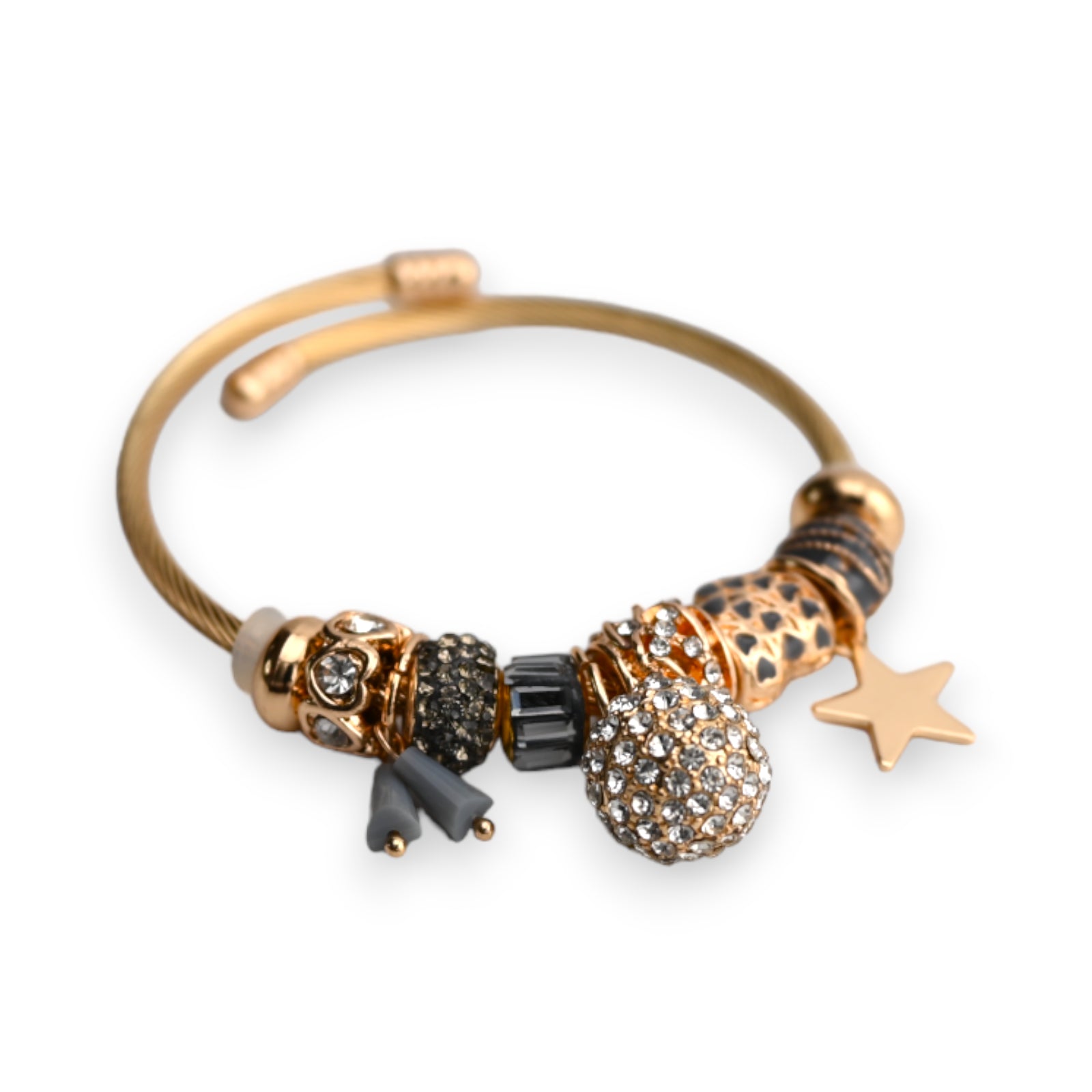 Stabiles Armband grau und goldene Charms Kugel Strass