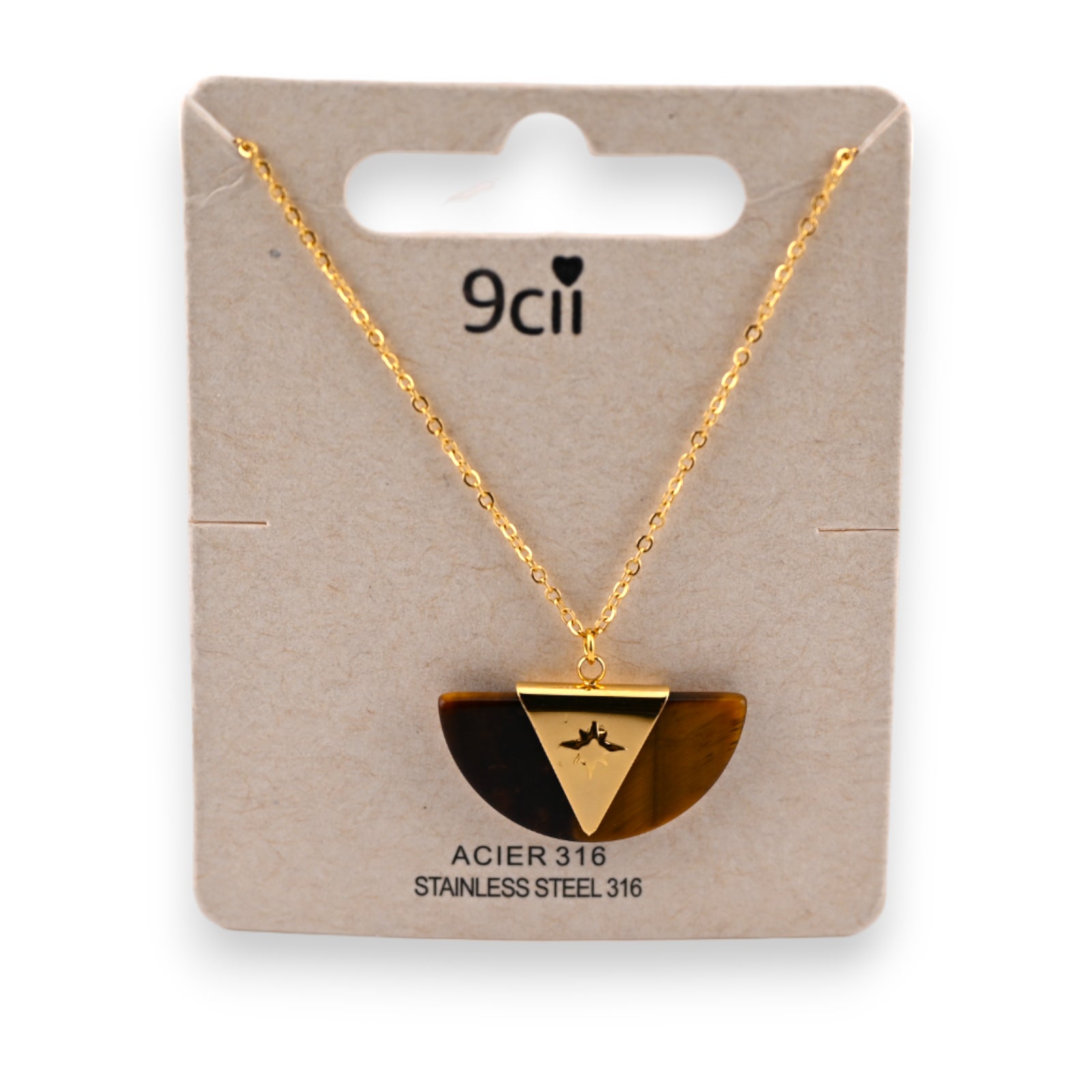 Goldenes Stahlhalsband mit vintage Fächerdesign in verschiedenen Brauntönen