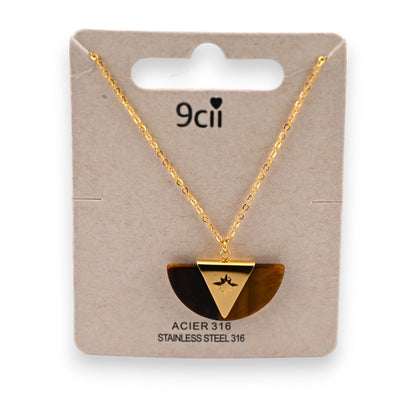 Goldenes Stahlhalsband mit vintage Fächerdesign in verschiedenen Brauntönen