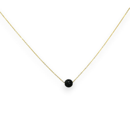 Goldfarbene Stahlkette mit kleinem Strass-Schwarzball