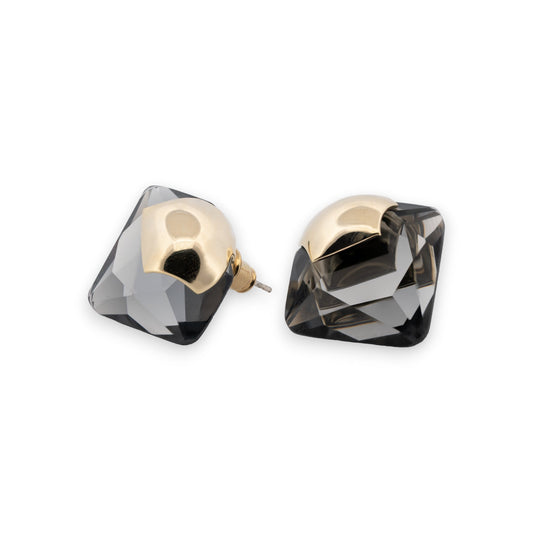 Boucles d'oreilles pierre facette forme diamant finition dorées
