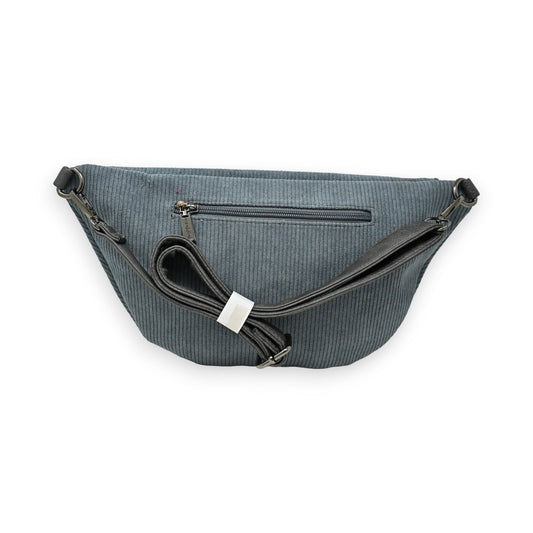 Graue Samt-Gürteltasche mit Reißverschluss und verstellbarem Gurt, gerippt, modisch und praktisch für den Alltag