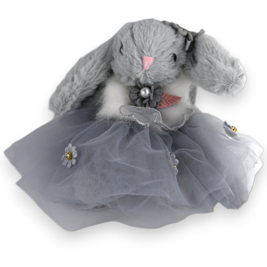 Schlüsselanhänger Hasen Shabby Tüll Grau