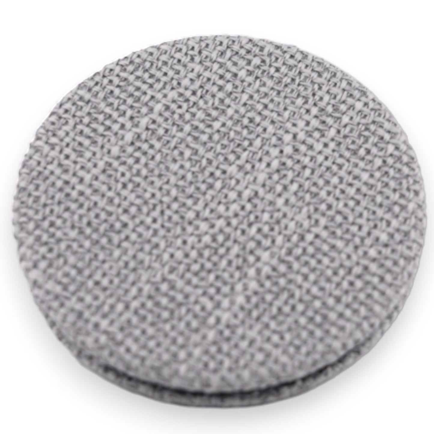 Runder grauer Taschenspiegel mit texturierter Oberfläche, kompakt und tragbar, ideal für unterwegs