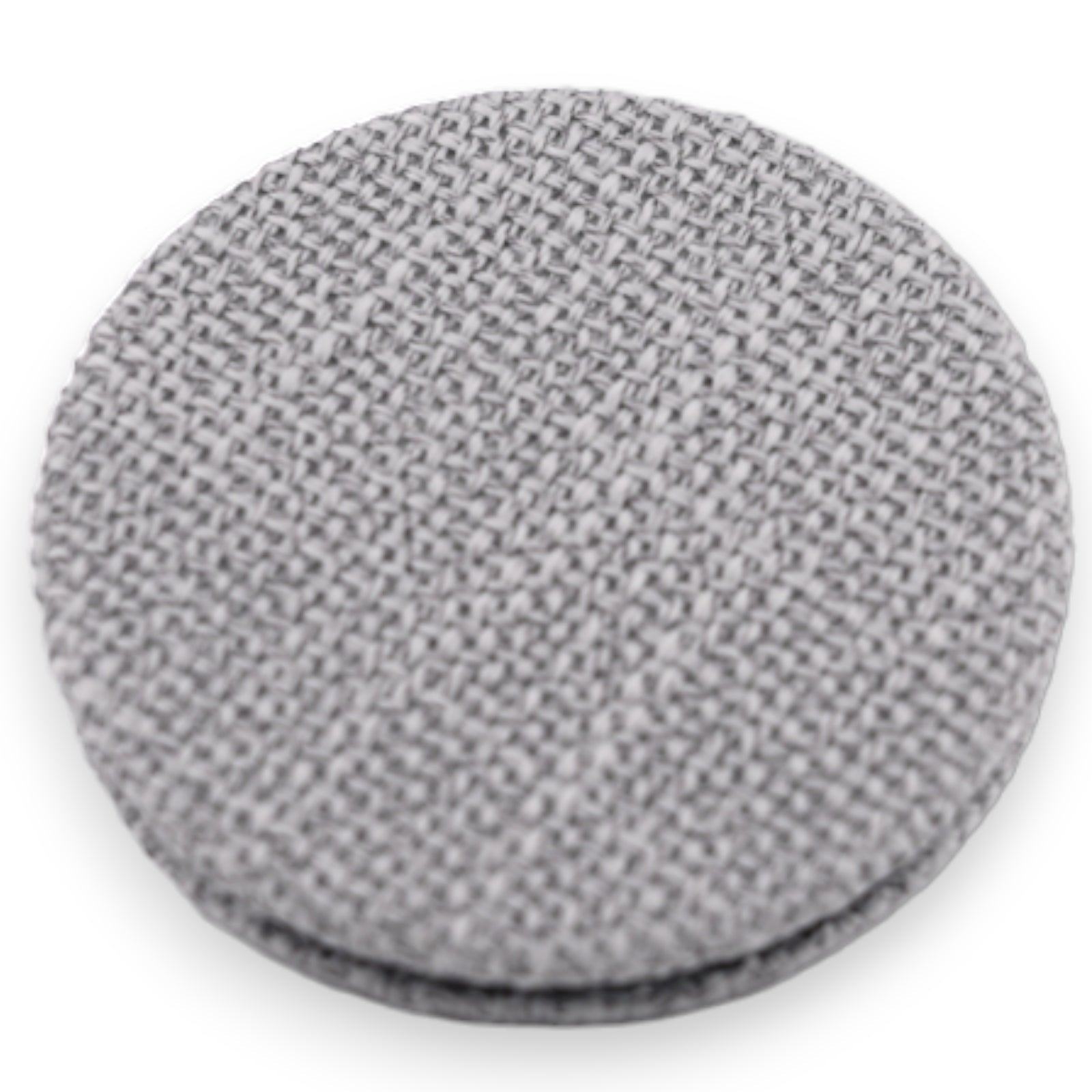 Runder grauer Taschenspiegel mit texturierter Oberfläche, kompakt und tragbar, ideal für unterwegs