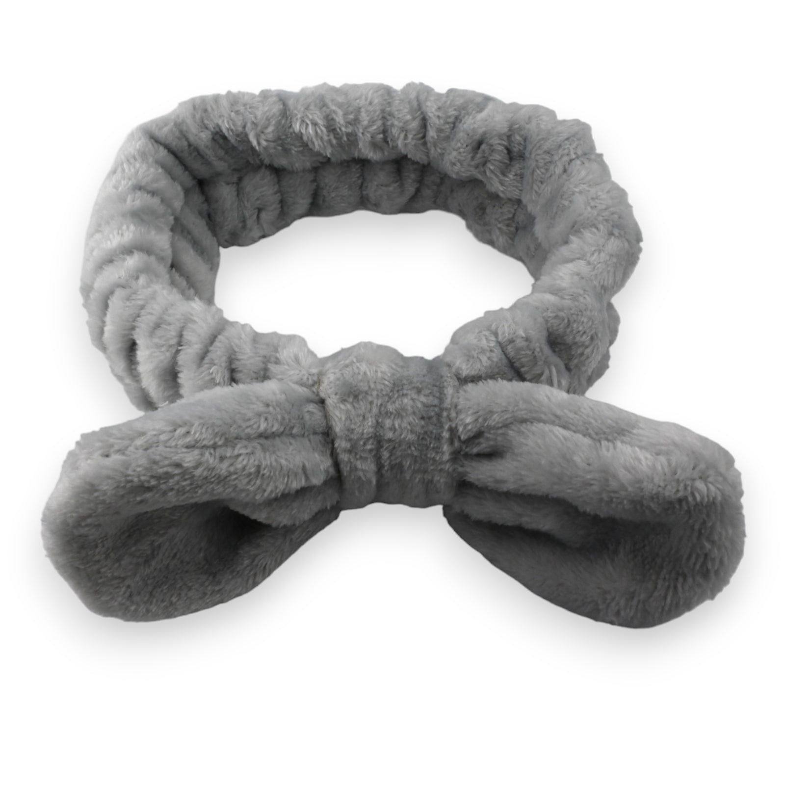 Flauschiges graues Stirnband mit Schleife, für Make-up und Haarpflege, aus weichem Plüsch-Material