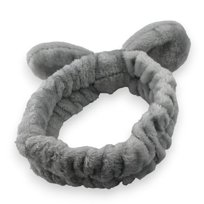 Flauschiges graues Make-up-Stirnband mit weichem Plüsch, zum Halten der Haare beim Schminken oder Waschen