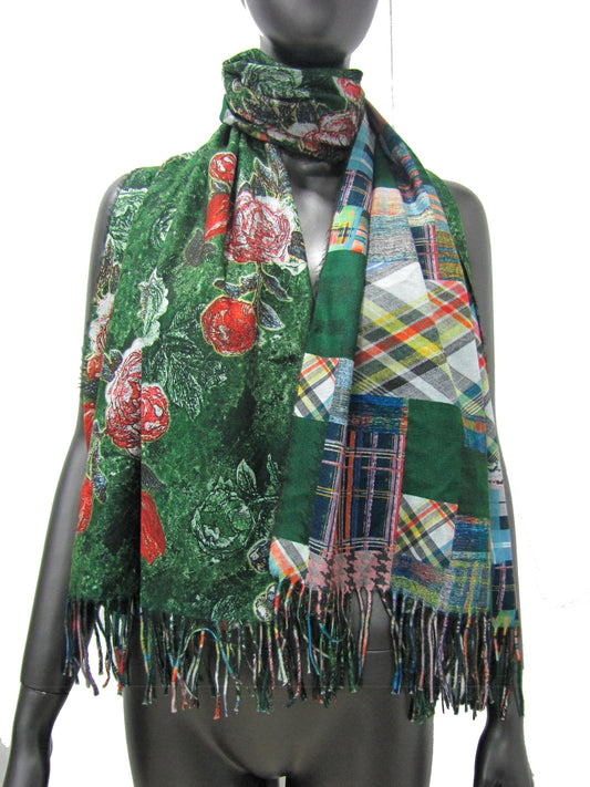 Reversible Patchwork-Schal mit Rosen & Tartan