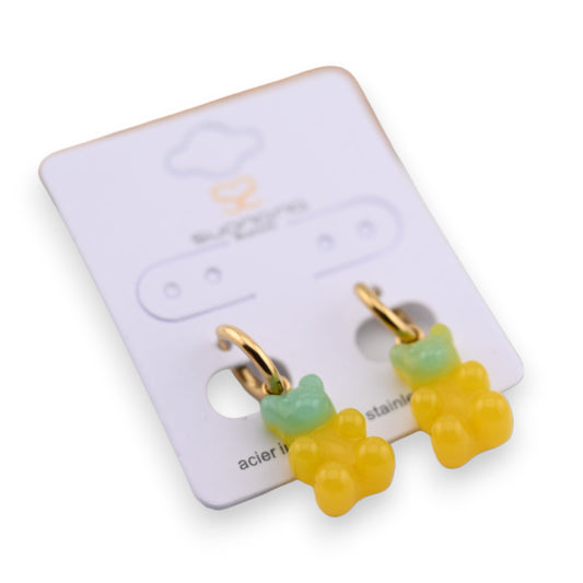 Ohrringe aus Goldstahl Teddybär Bonbon grün und jung