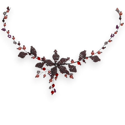 Halskette Flora Rubin - Zarte Perlenkette mit Blumenmotiv