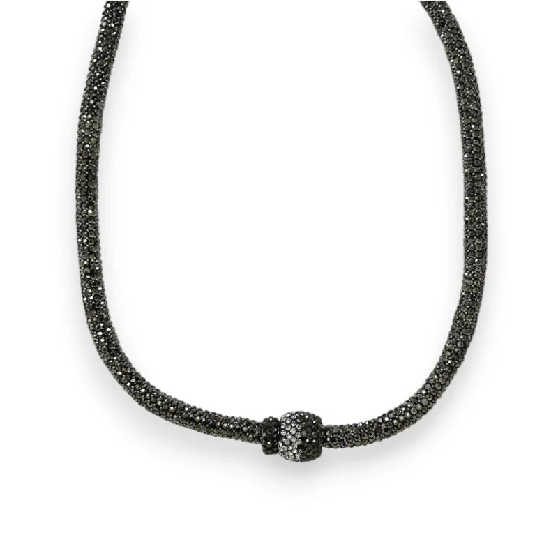 Graue Choker-Halskette mit magnetischer Strass-Kugel