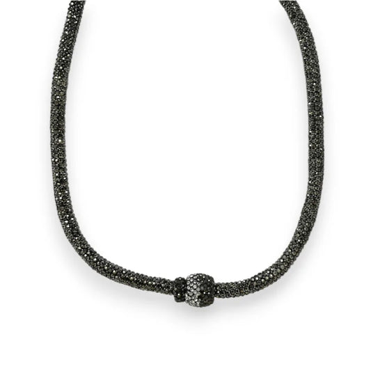 Graue Choker-Halskette mit magnetischer Strass-Kugel