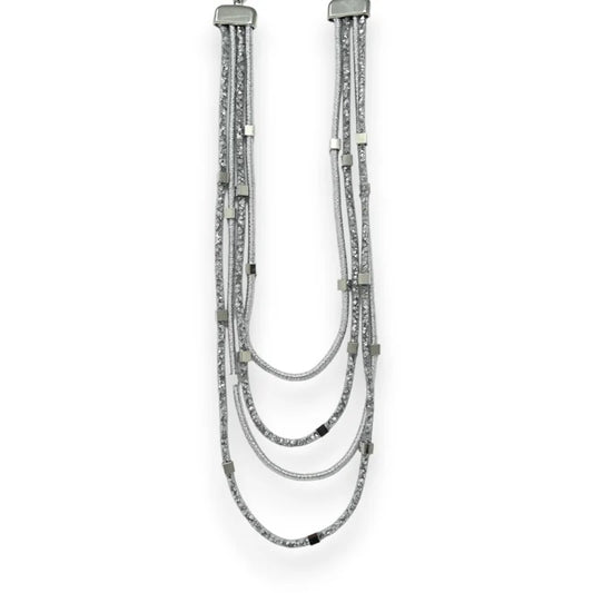 Silberfarbene Modeschmuck-Halskette mehrstrangig mit weißen Kristallröhrchen