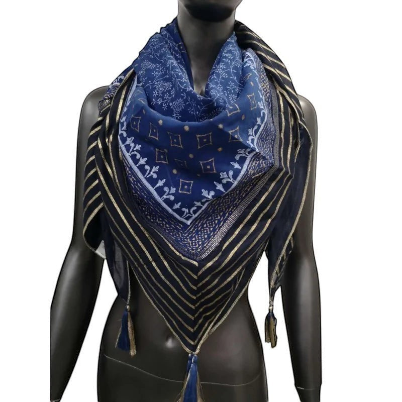Ethnisches quadratisches Halstuch Blau-Gold