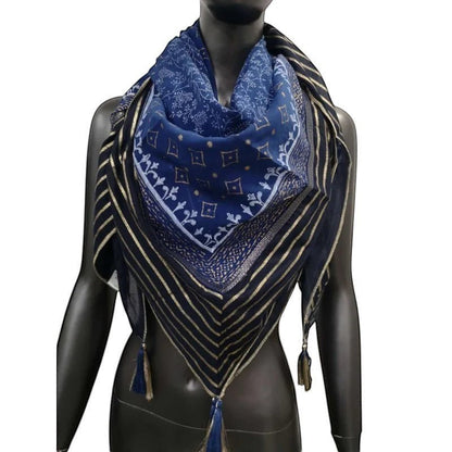 Ethnisches quadratisches Halstuch Blau-Gold