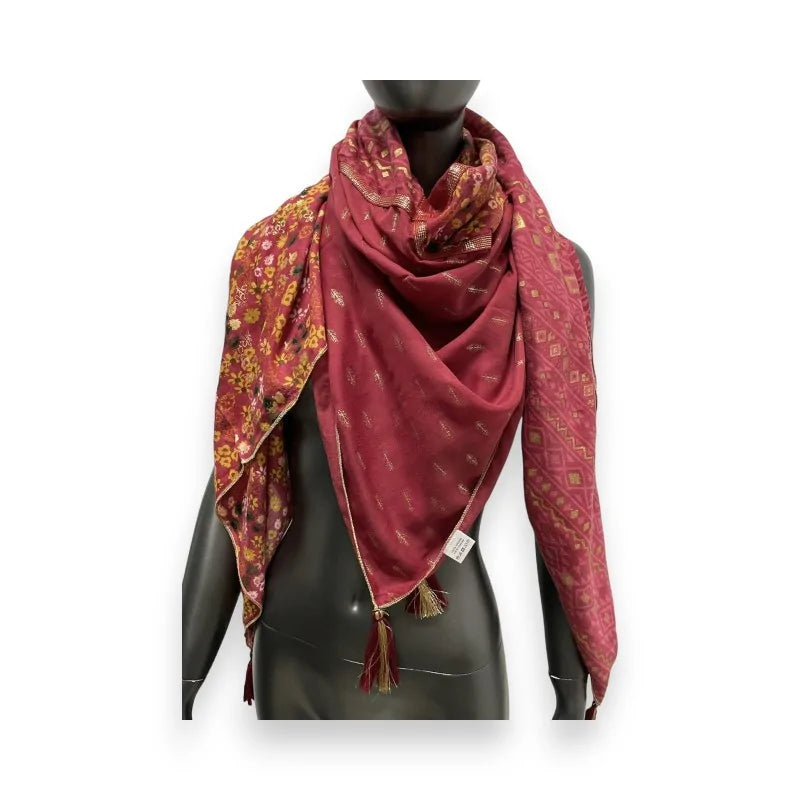Quadratisches Patchwork-Tuch Liberty ethnisch rot