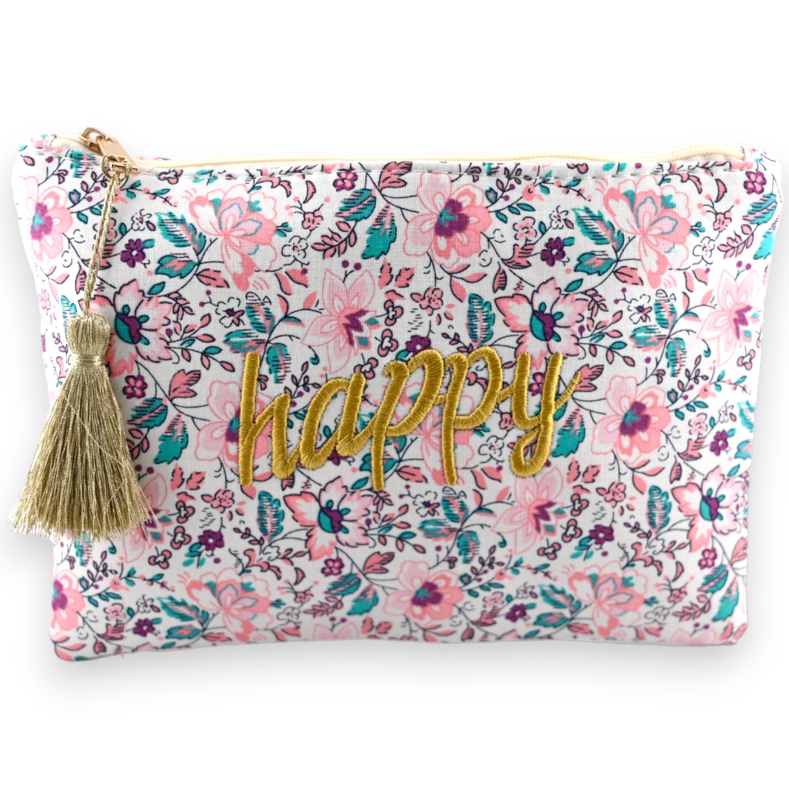 AMOUR Baumwolltasche mit rosa, blauen und braunen Blumen