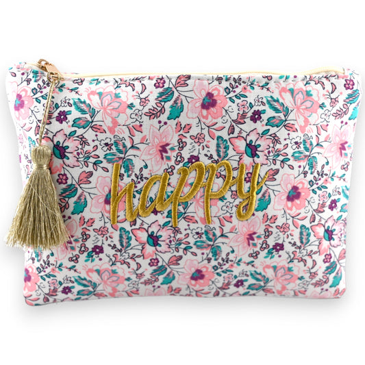AMOUR Baumwolltasche mit rosa, blauen und braunen Blumen