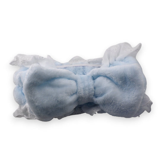 Flauschiges hellblaues Stirnband mit Schleife, weich und dekorativ für Mädchen, perfekt für Kosmetik und Haarpflege