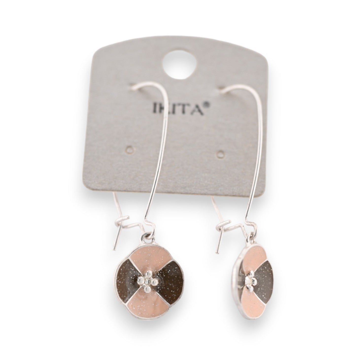 Beige und schwarze Blumen-Ohrringe von Ikita