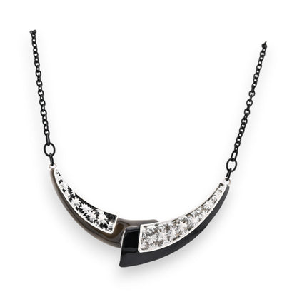 Elegante Choker-Halskette mit schwarzer Metallkette und halbmondförmigem Anhänger mit silbernen Glitzerelementen