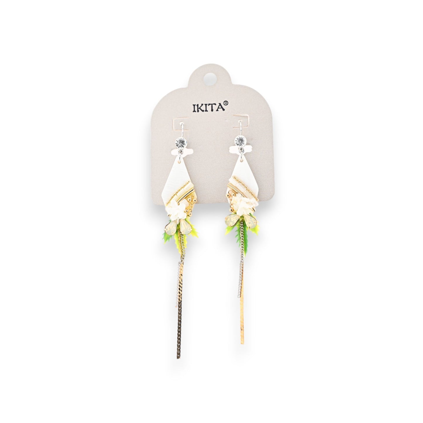 Stilvolle hängende Ohrringe in Silber- und Goldmetall von der Marke Ikita