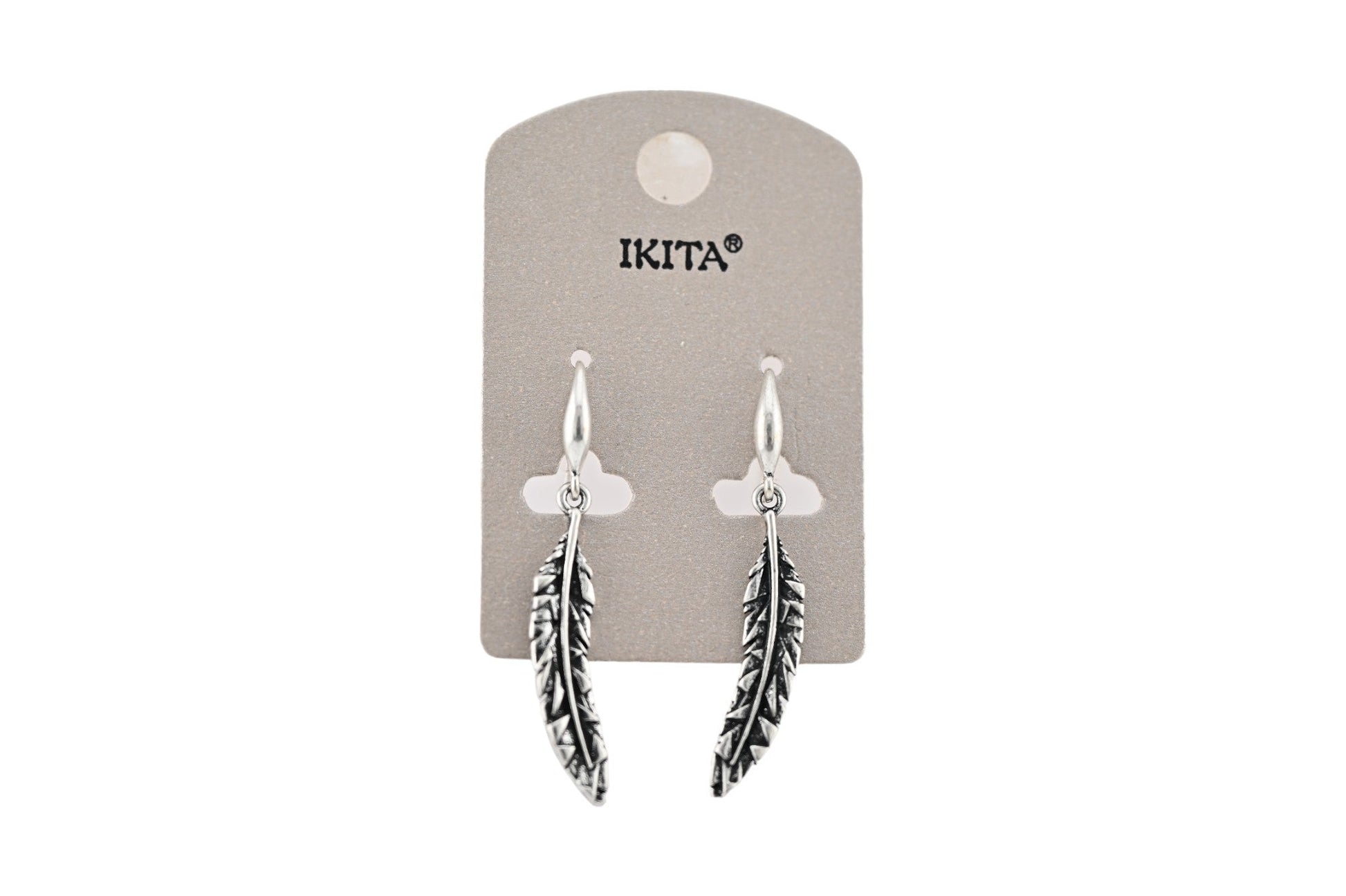 Gealterte silberne Feder-Ohrringe von Ikita