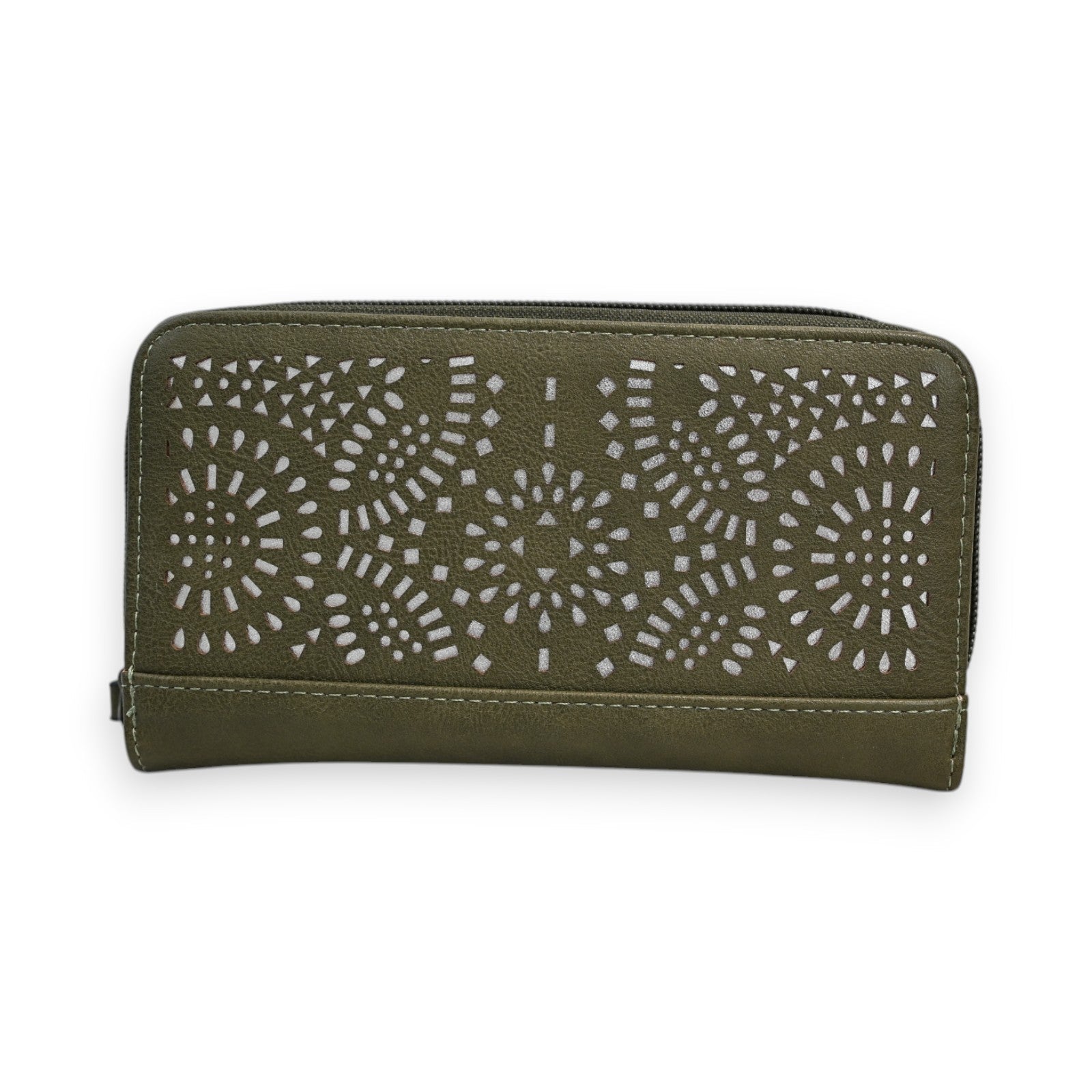 Khaki Geldbörse Mélanie Paris mit silbernem Lochmuster