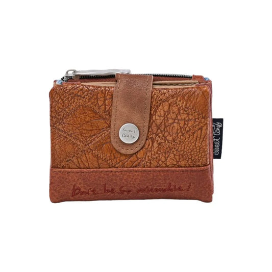 Kleine Geldbörse aus braunem und camel Leder mit Reißverschluss und Druckknopf