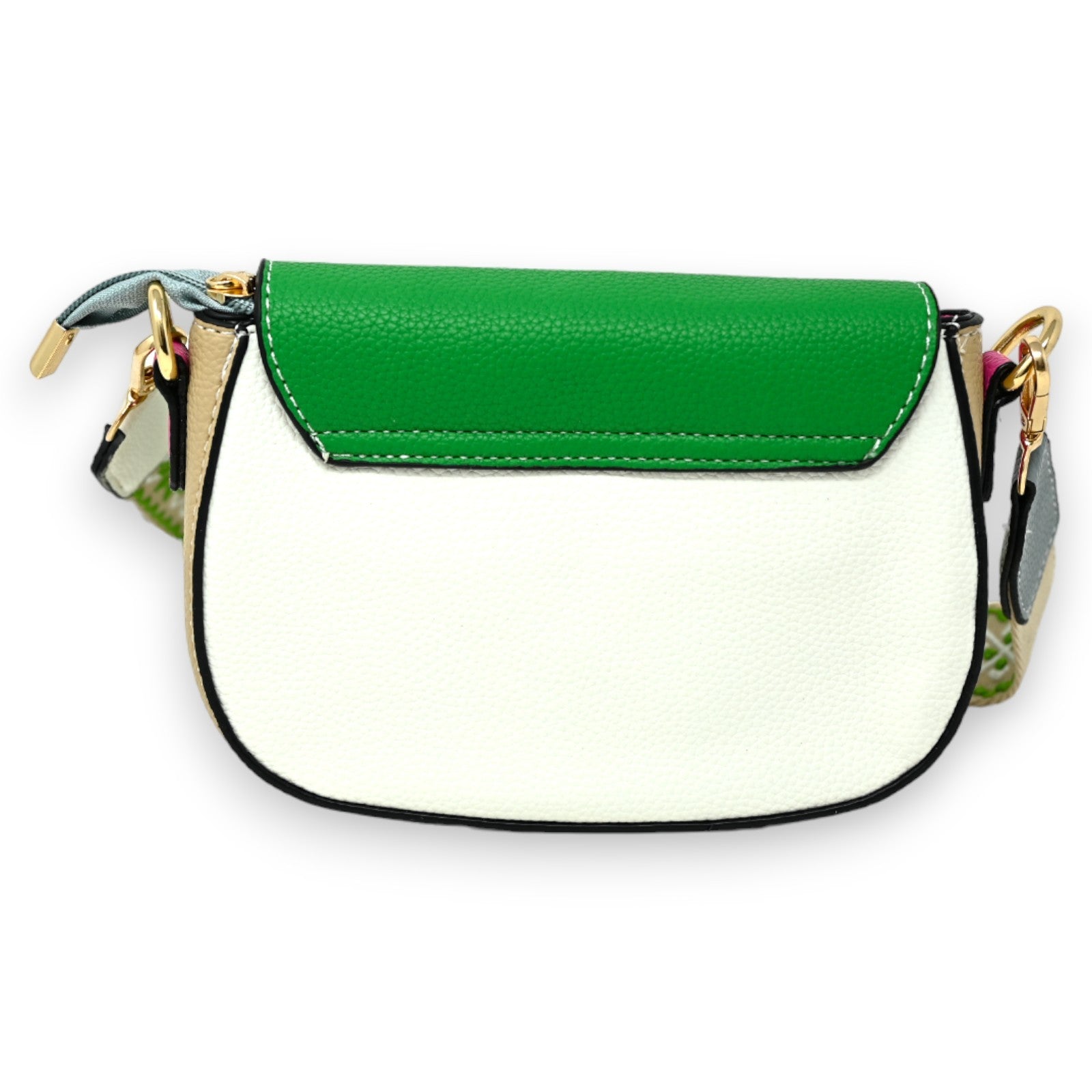 Kleine Umhängetasche aus Leder in Weiß und Grün mit Goldakzenten, elegantes Design für Damen