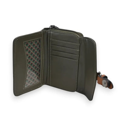 Kompakte khakifarbene Geldbörse mit Kartenfächern und Reißverschluss