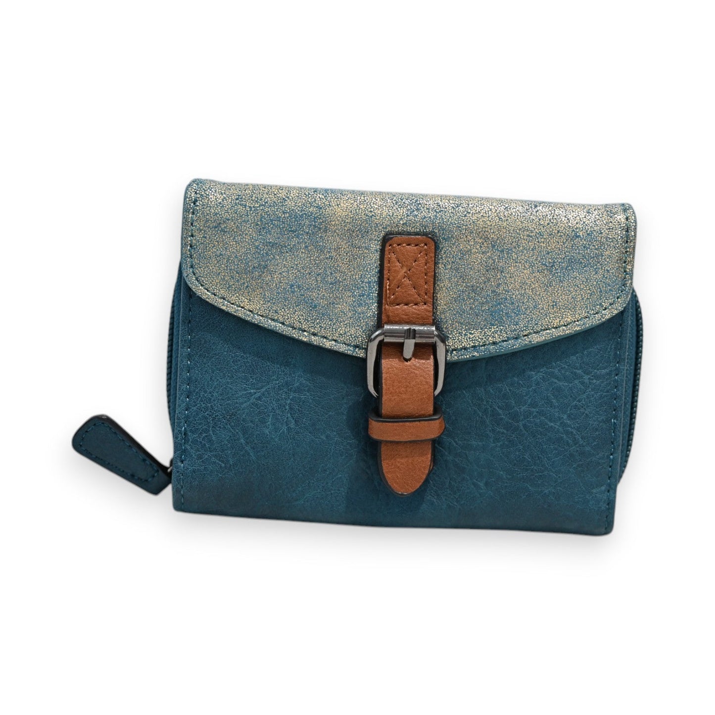 Kompakte Brieftasche Mélanie Paris Petrolblau und Gold