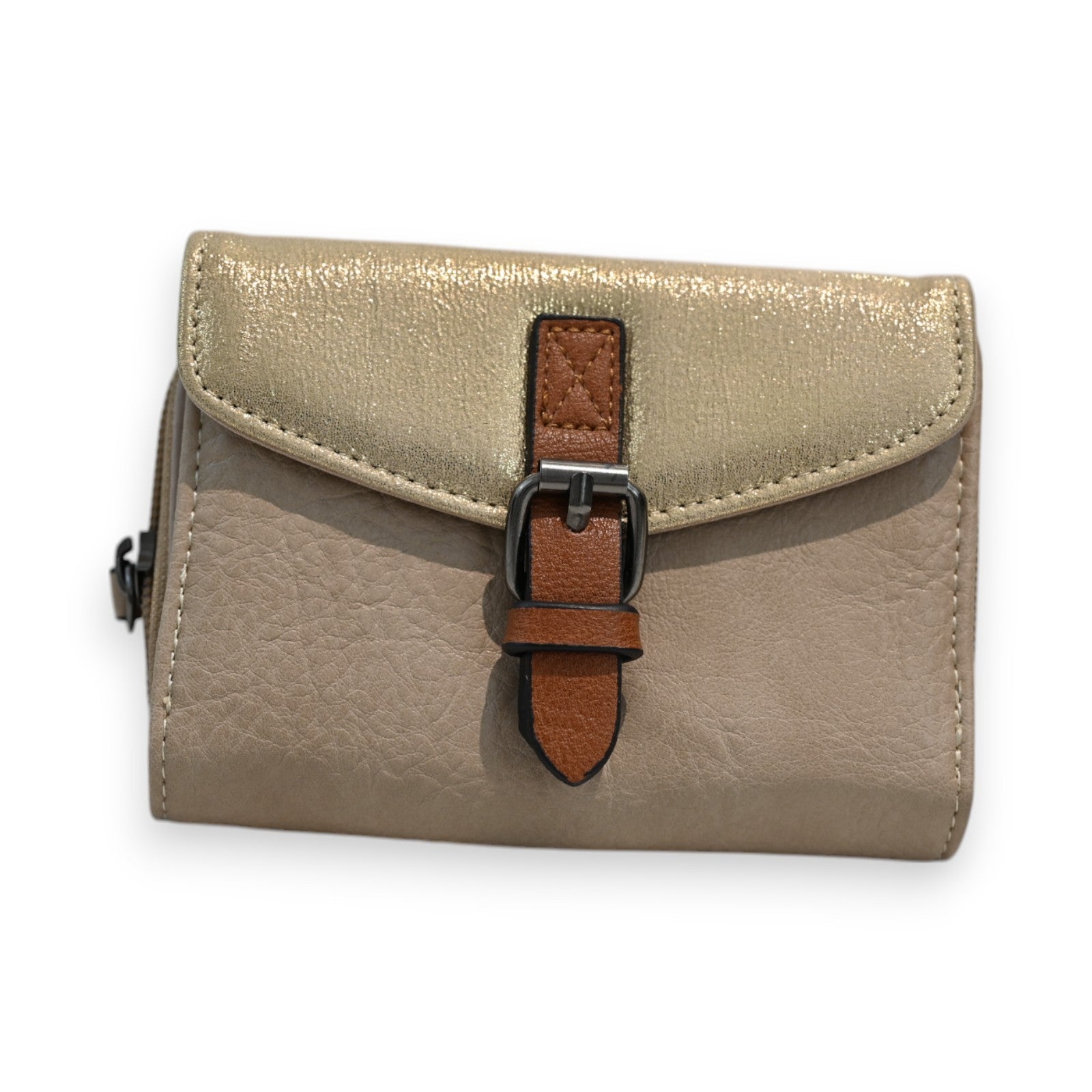 Kompakte Geldbörse Mélanie Paris Taupe und Gold