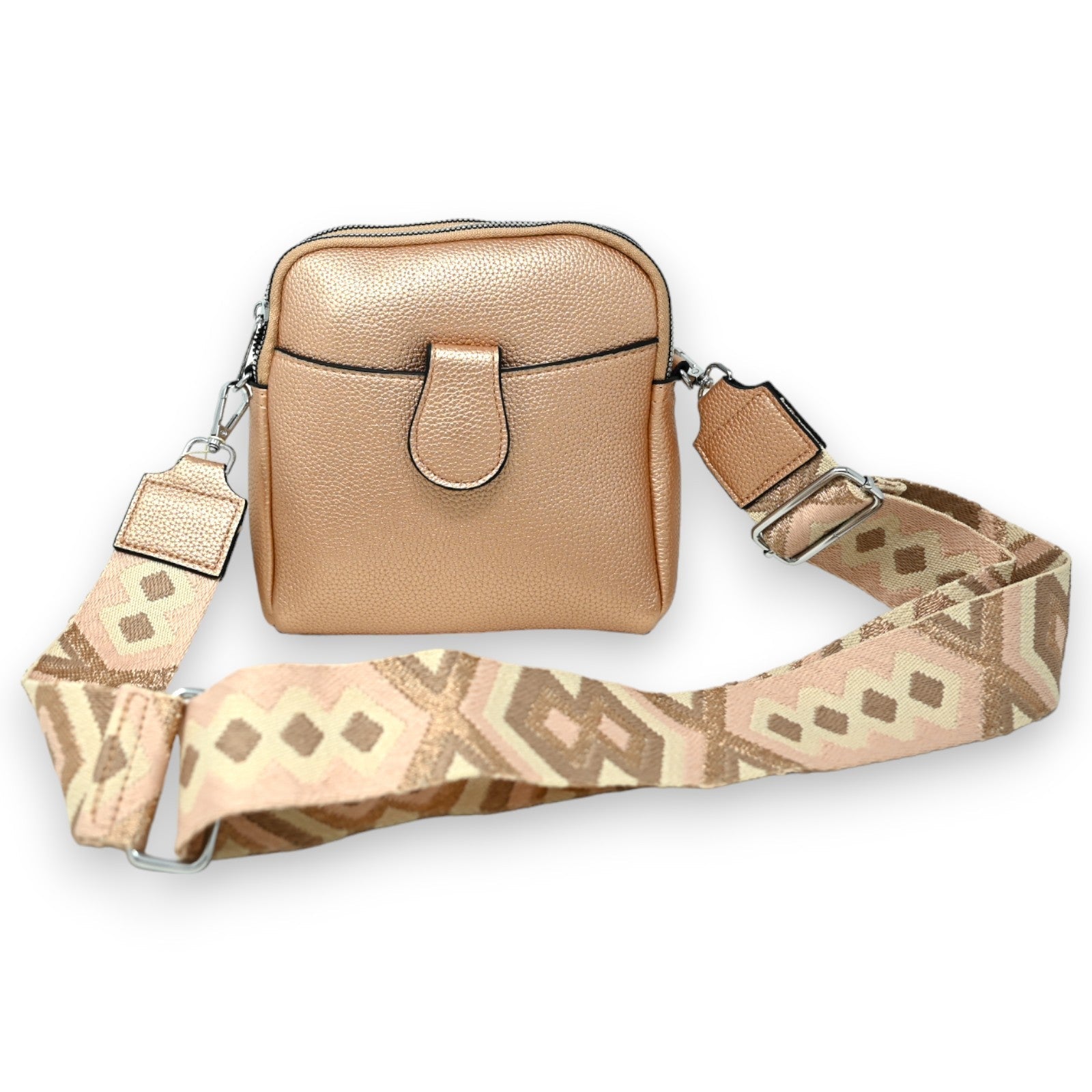 Kompakte metallisch-rosa Umhängetasche