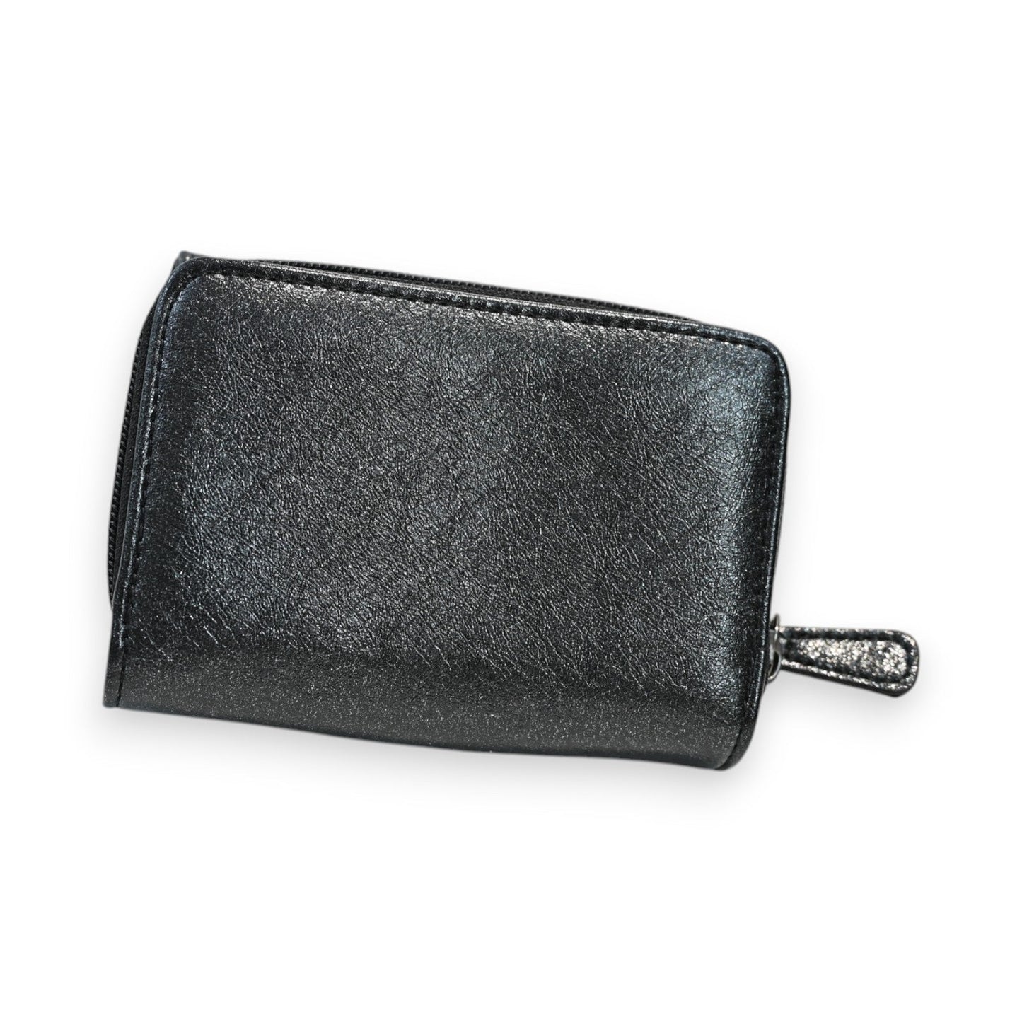 Kompakte schwarze Leder-Brieftasche mit Reißverschluss, glänzende Oberfläche, elegantes Design, Mélanie Paris