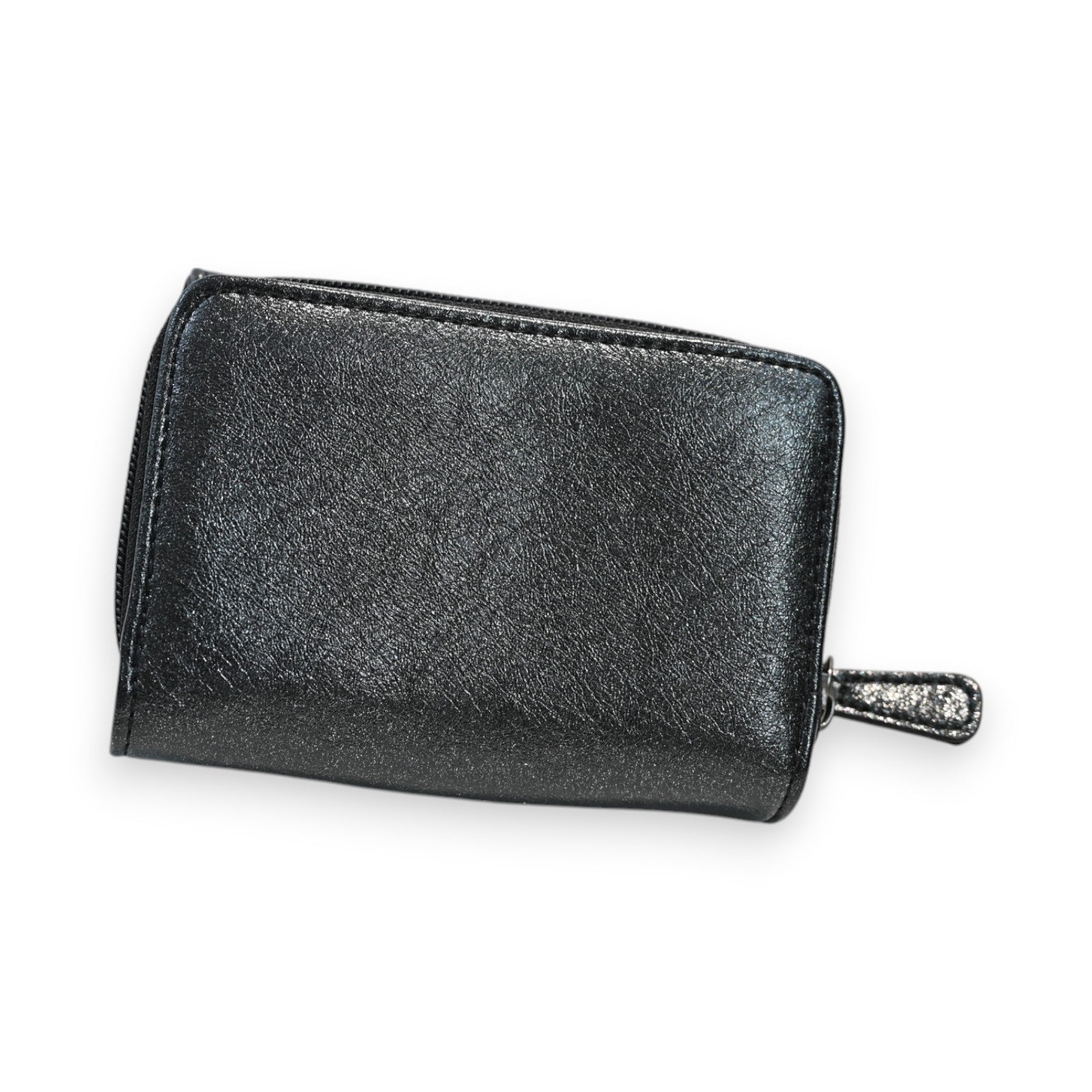 Kompakte schwarze Leder-Brieftasche mit Reißverschluss, glänzende Oberfläche, elegantes Design, Mélanie Paris