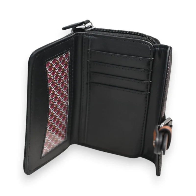 Kompakte schwarze Lederbrieftasche mit Kartenfächern und Reißverschlussfach