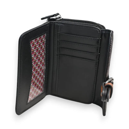Kompakte schwarze Lederbrieftasche mit Kartenfächern und Reißverschlussfach