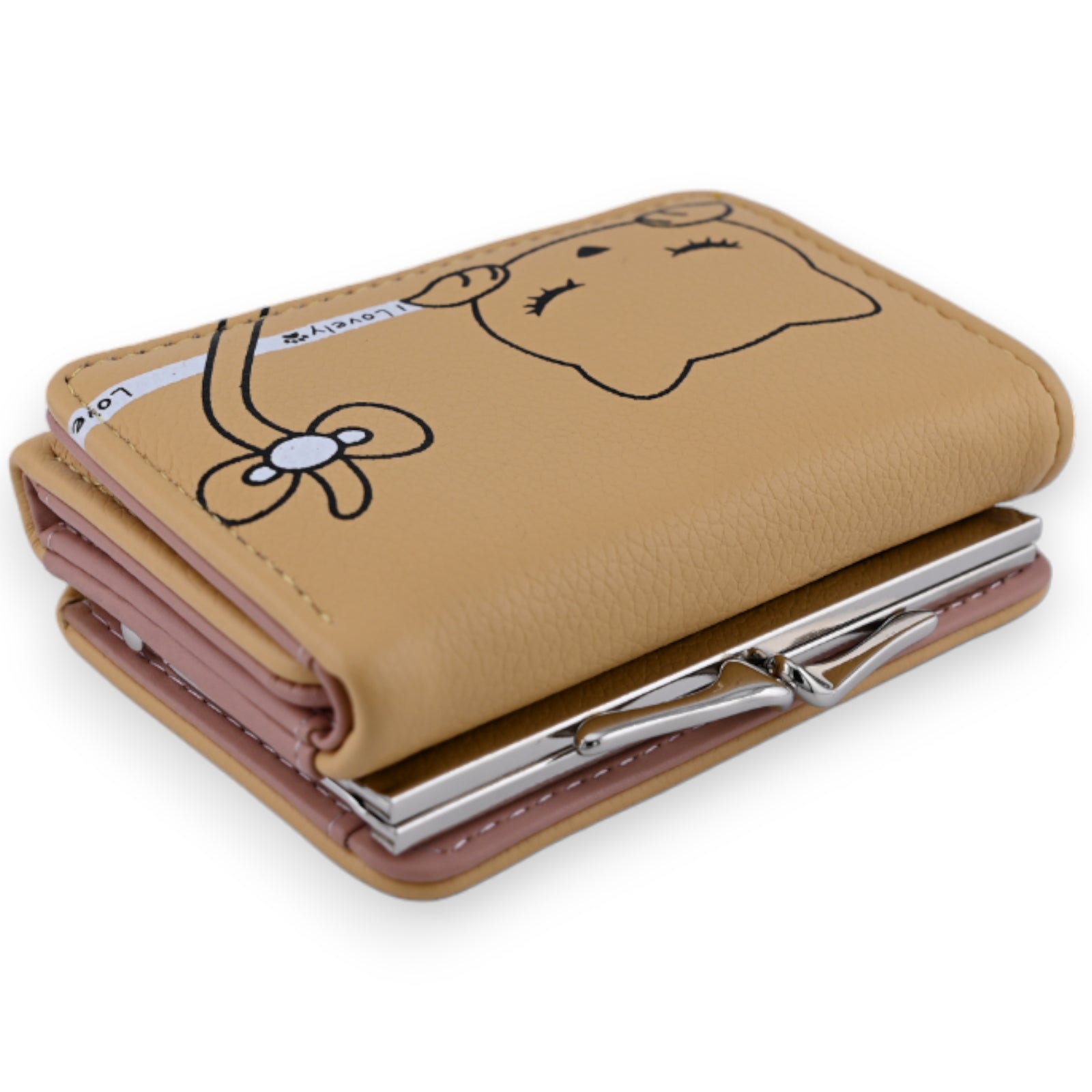 Kompakter Geldbeutel in Senfgelb mit niedlichem Mäusemotiv, Münzfach und Kartenfächern, stylisches Accessoire