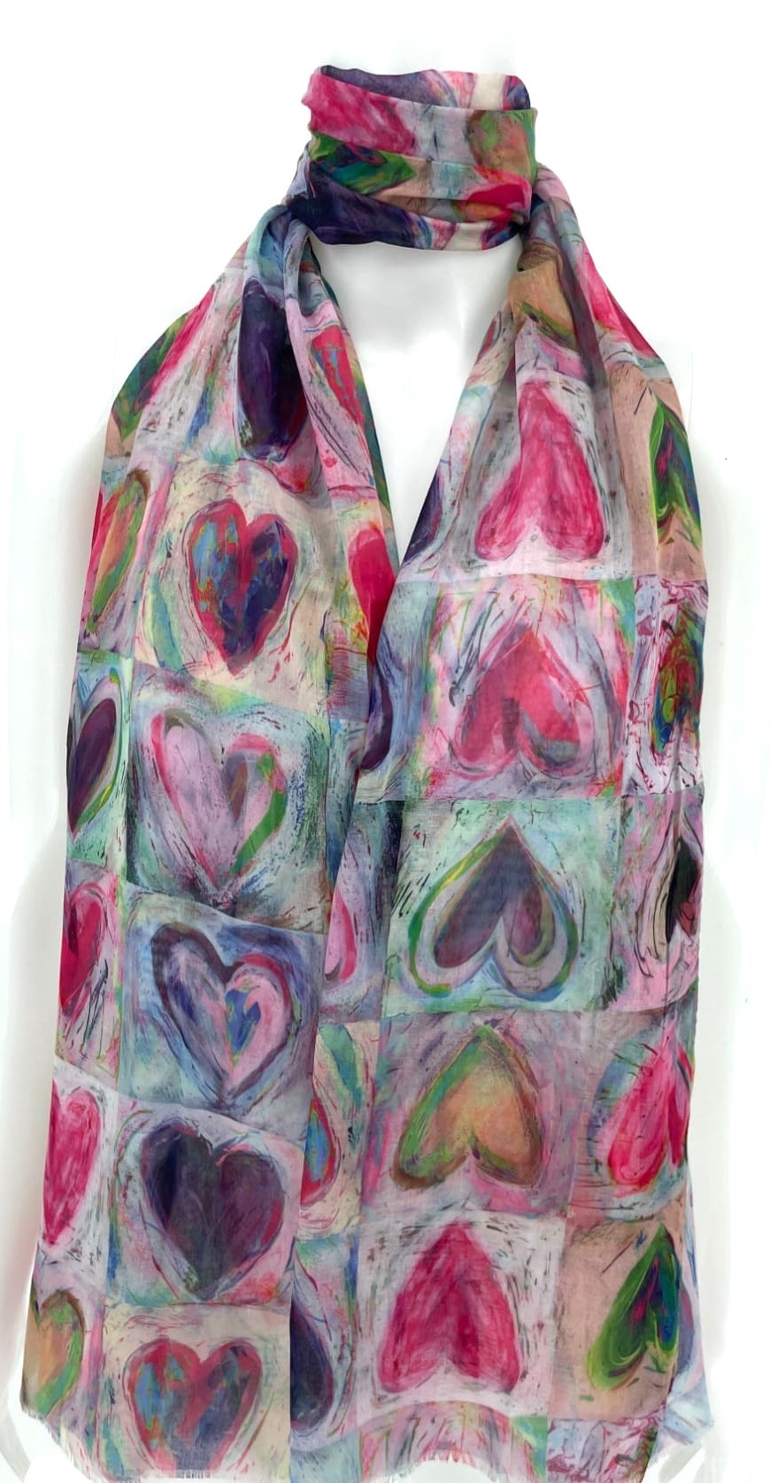 Künstlerischer Schal mit Aquarell-Herzen in Fuchsia