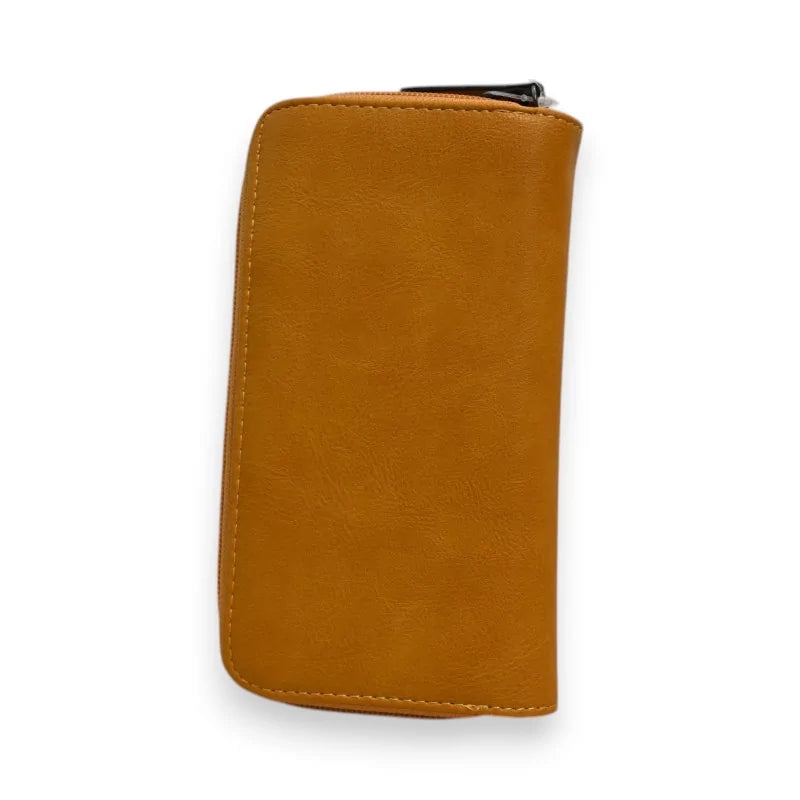 Senfgelbe Lederbrieftasche mit Reißverschluss, elegantes und kompaktes Design