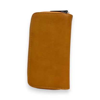 Senfgelbe Lederbrieftasche mit Reißverschluss, elegantes und kompaktes Design