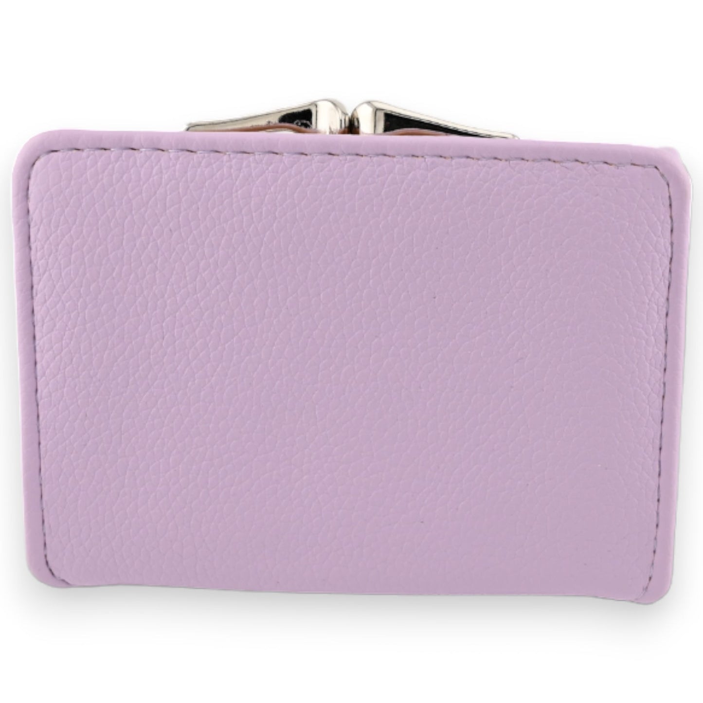 Kleine lila Kompaktbrieftasche aus Leder mit silbernem Verschluss, weiche Textur, elegantes Design