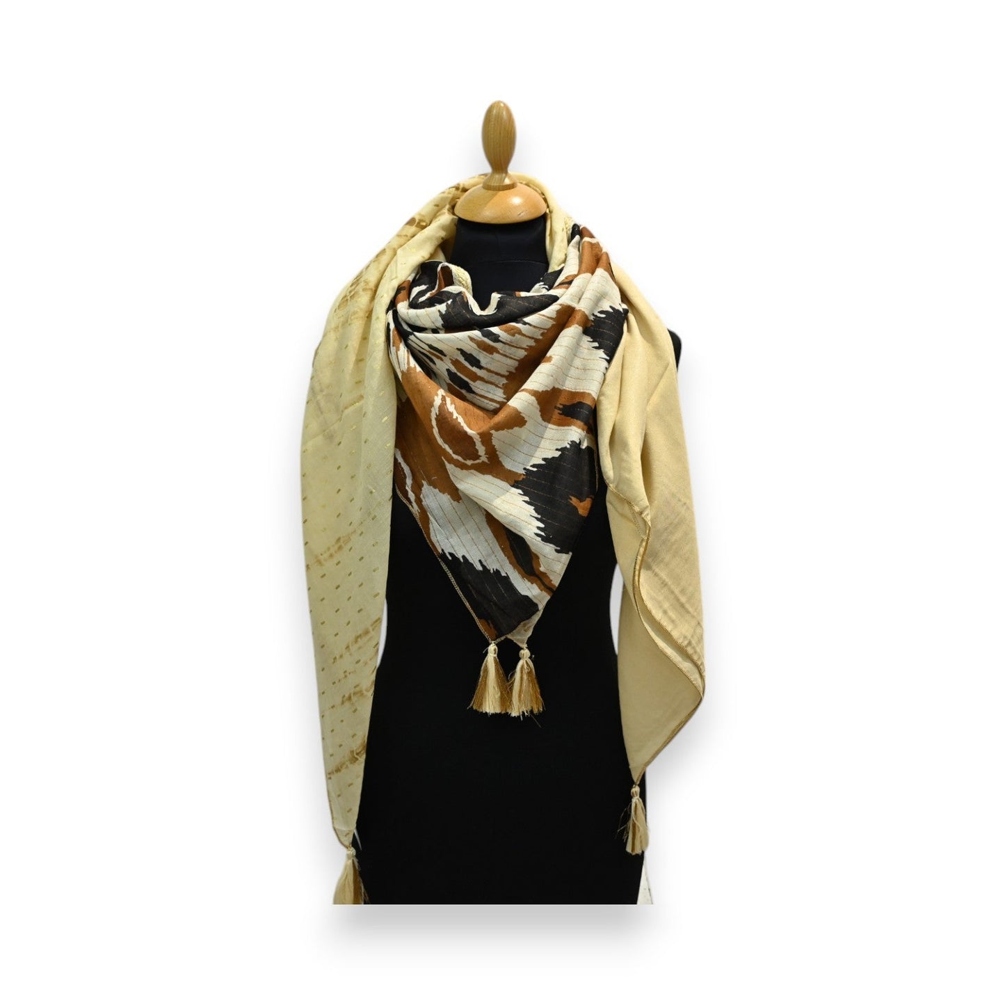 Luxuriöses vierseitiges Patchwork-Tuch Quattro Camel