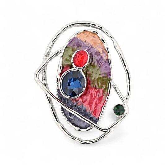 Magnetische abstrakte Brosche mehrfarbiger Stein Aquarell facettierte Steine Rubin Saphir Smaragd - Kunstschmuck