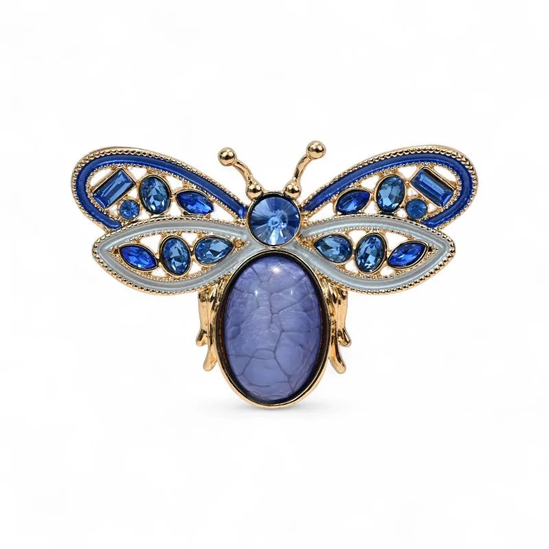 Magnetische Brosche blauer emaillierter Schmetterling mit Strass - magnetischer Insektenschmuck
