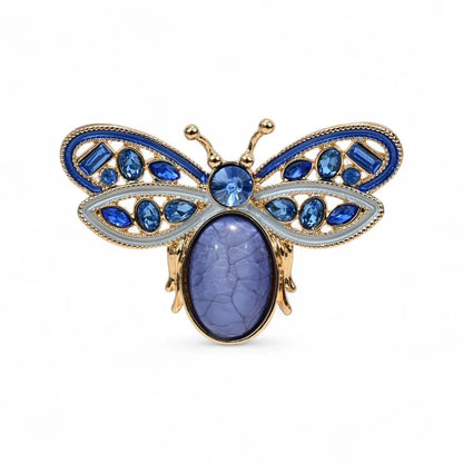 Magnetische Brosche blauer emaillierter Schmetterling mit Strass - magnetischer Insektenschmuck