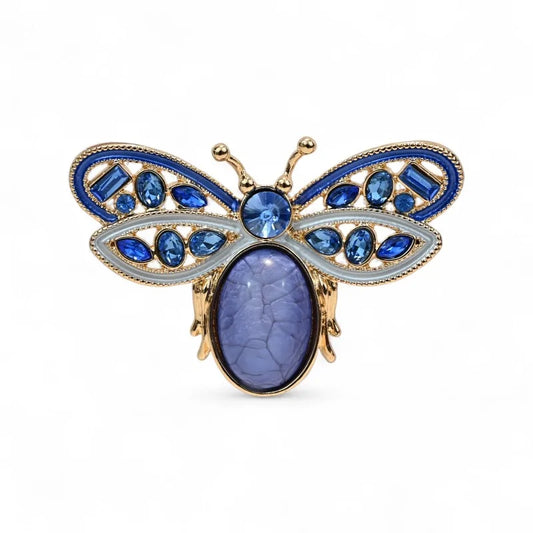 Magnetische Brosche blauer emaillierter Schmetterling mit Strass - magnetischer Insektenschmuck