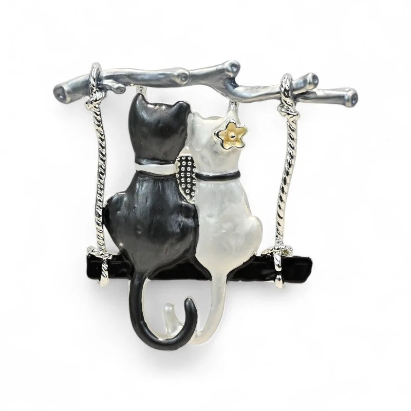 Magnetische Brosche Duo Katzen Schaukel